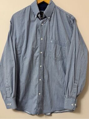 Rafter C (M) men’s western rodeo blue collared button down dress dot print shirt